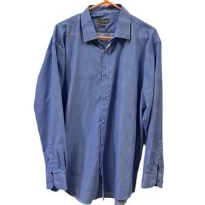 Black Label Ruffini Italy Slim Fit Long Sleeve Blue Print Button Up Shirt XL